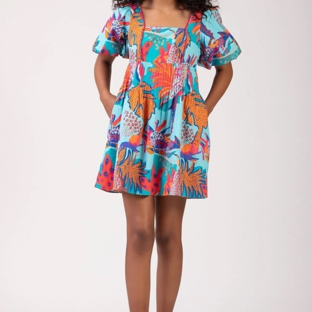 CELINA MOON Blue and Pink Smocked Mini Sundress - Jane Mini Dress